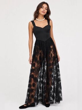 knee length dresses for ladies For Love & Lemons Luna Maxi Dress Black  blueandcream